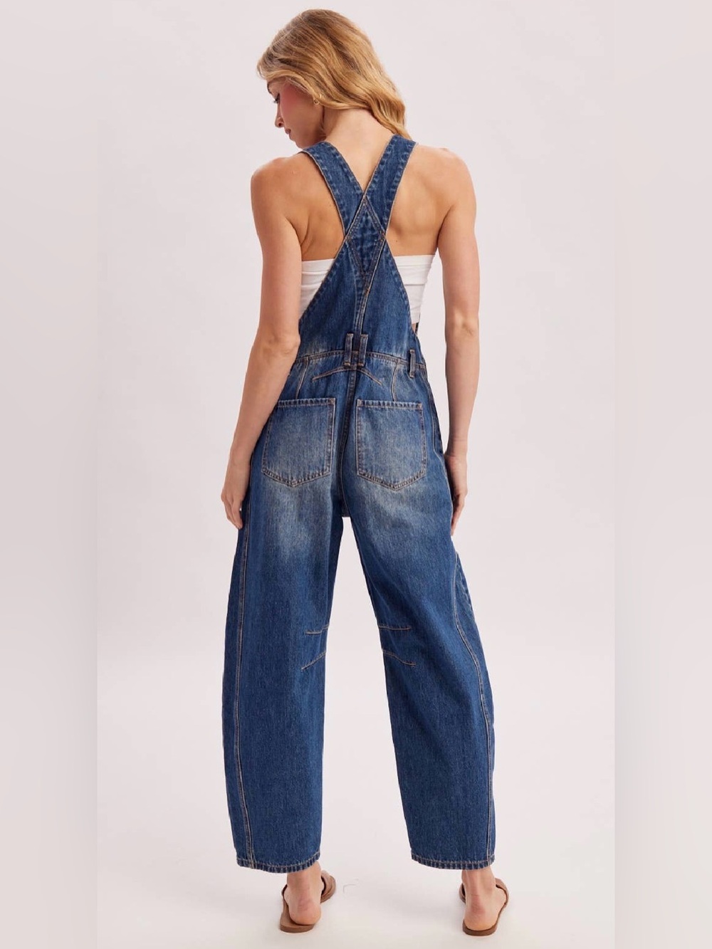 NWT Bluivy Denim Dark Wash Barrel Relaxed Fit Boho Overalls - Picture 11 of 11